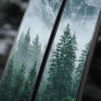 Vinilo Adhesivo Brillante Impermeable para Exterior de Auto, Diseño de Montaña Nevada Otoñal, Bosque Dorado, Decoración para Pilar B y Ventanas