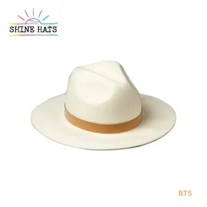 Shinehats OEM فيدورا sumbrero براون حزام جلد أبيض قبعة 100% الصوف تريلبي القبعات للبيع