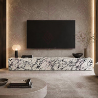 Table TV en marbre Calacatta Viola personnalisée, meubles de salon nordiques, designs de meubles TV en pierre naturelle, table TV moderne en marbre