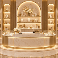 Solution clé en main pour l'aménagement intérieur d'un magasin de bijoux de luxe haut de gamme, avec comptoir d'exposition et décoration moderne.