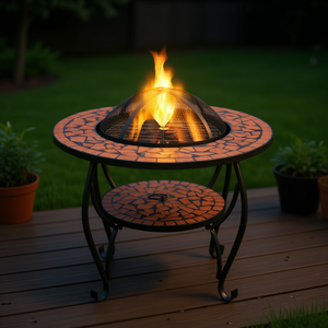 Table de brasero en céramique et terre cuite, 26,8 pouces, chauffage extérieur au bois, style rustique avec écran anti-étincelles - Product Image 2