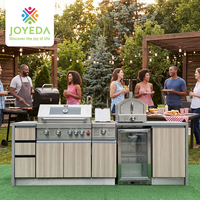 JOYEDA Usine Chinoise Barbecue au Charbon de Bois Extérieur Armoire de Cuisine Modulaire Fumoir BBQ 3-en-1 Évier et Robinet en Acier Inoxydable