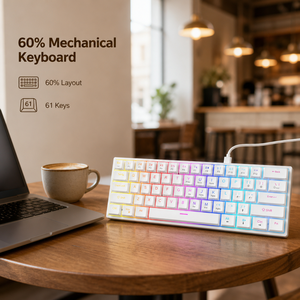 Clavier mécanique gaming filaire 60% anti-ghosting, rétroéclairage RGB, tactile, mini, compact, bleu, pour joueurs - Product Image 1