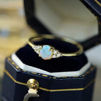 Bague en argent sterling S925 européen avec opale naturelle, anneaux ouverts en opale de feu argentée