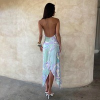 Robe longue sexy sans manches à col halter pour femme, dos nu, ourlet irrégulier, imprimée, coupe ajustée, pour soirées