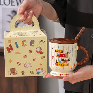<b>Cute</b> Dachshund Ceramic <b>Mug</b> With Lid And Spoon Single Cup Cartoon Design For Coffee Tea Milk Breakfast Gift Home Use - Product Image 5