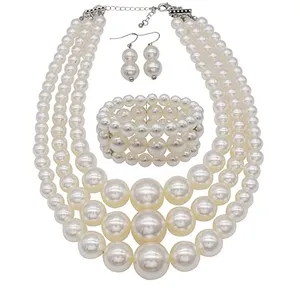 Комплект из колье и серёг, ожерелье с крупными жемчужинами из множества нитей, массивное жемчужное ожерелье для женщин