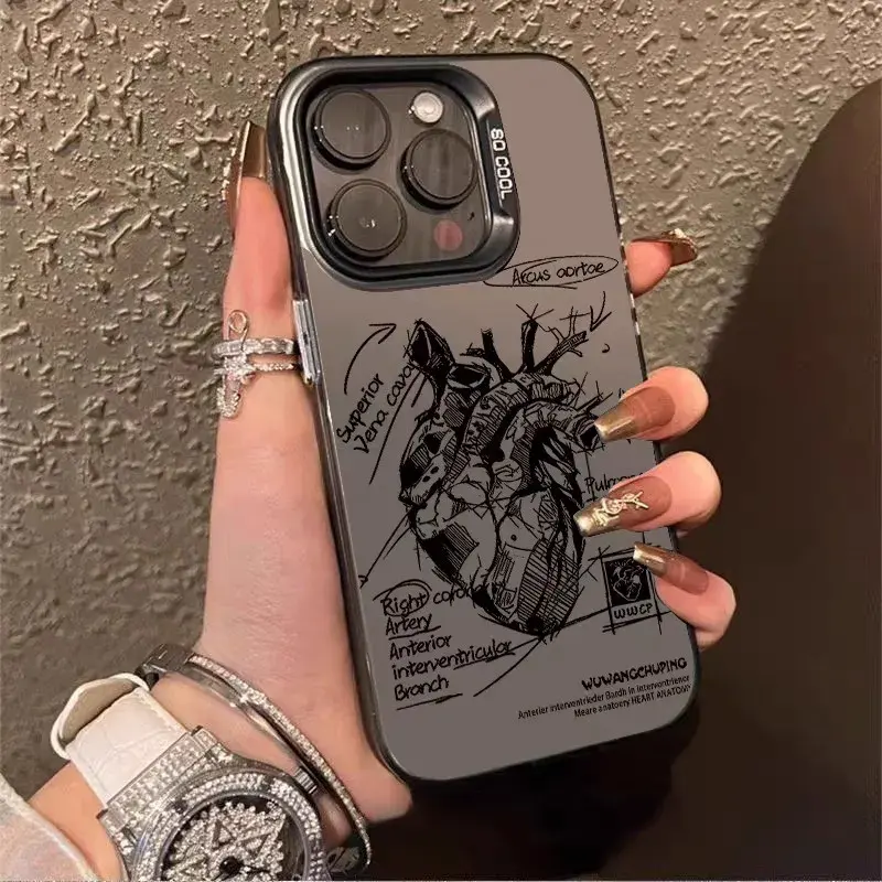 Conception populaire Graffiti Coeur Anglais Téléphone étui pour iphone 15 Pro Max 14 13 12 11 XS XR Mode Placage cadre Antichoc Couverture