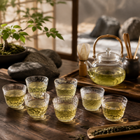 Groothandel 75ml Japanse stijl kristalglas theekopje met textuur, hoog borosilicaatglas, klein proefbekertje voor kantoor en thuisgebruik