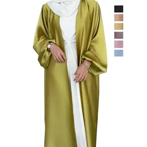 2022 raso di seta qatar abaya progetta manica a sbuffo musulmana aperto abaya abbigliamento musulmano islamico
