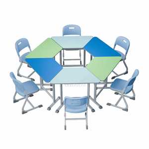 Conjunto de mesa y sillas hexagonales para estudiantes Lin Ying, escritorio escolar moderno y colorido para entrenamiento en el aula - Product Image 1