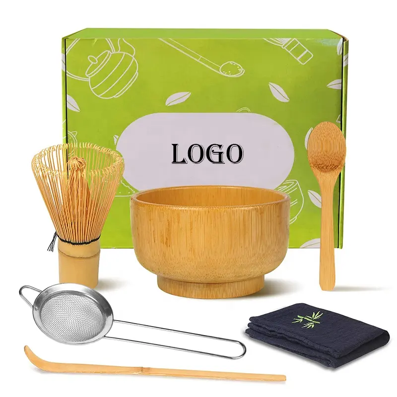 Set da tè completo per cerimonia Matcha Matcha in bambù frusta Scoop setaccio in acciaio inossidabile porta frusta Matcha giapponese frusta Set da tè