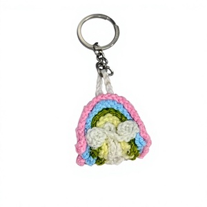 Wholesale Handmade Crochet Rainbow <b>Keyring</b> | Rainbow Keychain with Clouds Multicolor Yarn Boho Style <b>Keyring</b> Backpack Bag <b>Charm</b> - Product Image 1