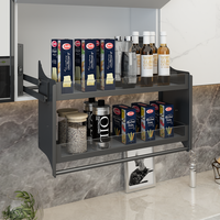 ARTSTEEL Organizador de Armário de Cozinha Moderno com Cesto Elevatório de 2 Níveis, Prateleira para Temperos com Painel de Vidro e Sistema de Elevação para Baixo