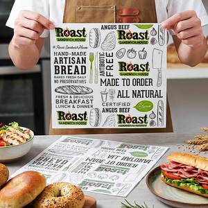 Custom Printed Greaseproof Food Grade Biodegradable Eco-Friendly Disposable Packaging <b>Paper</b> for Sandwiches Bagels Bread Logo - Product Image 3