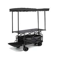 Chariot de Vente Portable en Acier BTYP TC-07, Chariot Pliant Multifonctionnel avec Auvent Amovible, Magasin Mobile pour Camping et Soirées