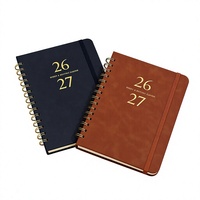 Agenda 2027 transfrontalier A5 à spirale, couverture en cuir, reliure à anneaux, esthétique haut de gamme, personnalisable, carnet cadeau
