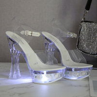 À la mode talon épais sandales lumière LED plate-forme chaussures 14 cm talons hauts dames Sexy discothèque chaussures pôle danse sandales femmes