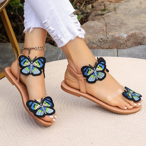 Women Embroidery Butterfly Flat <b>Sandals</b> Clear Strap <b>Elastic</b> Ankle Strap Summer Beach Open Toe Footwear - Product Image 6