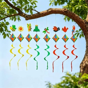Moulin à vent suspendu coloré de 140 cm pour extérieur, décoration de jardin, <span class=keywords><strong>papillon</strong></span> <span class=keywords><strong>et</strong></span> abeille de dessin animé, queue spirale bouclée, pour patio, cour, véranda - Product Image 2
