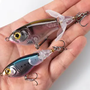 3D Eyes ลายด้านบน Whopper Plopper ล่อเหยื่อแข็งใบพัดเหยื่อตกปลาดินสอเหยื่อดินสอล่อหางหมุน