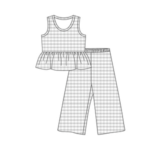 GSSO2311 Ensemble sans manches à imprimé écossais gris pour petite fille active, vente en gros pour enfants - Product Image 1