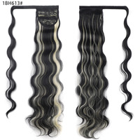 Queue de cheval synthétique longue ondulée de 60cm, queue de cheval enveloppante Body Wave avec Clip, queue de cheval Blonde pour femmes