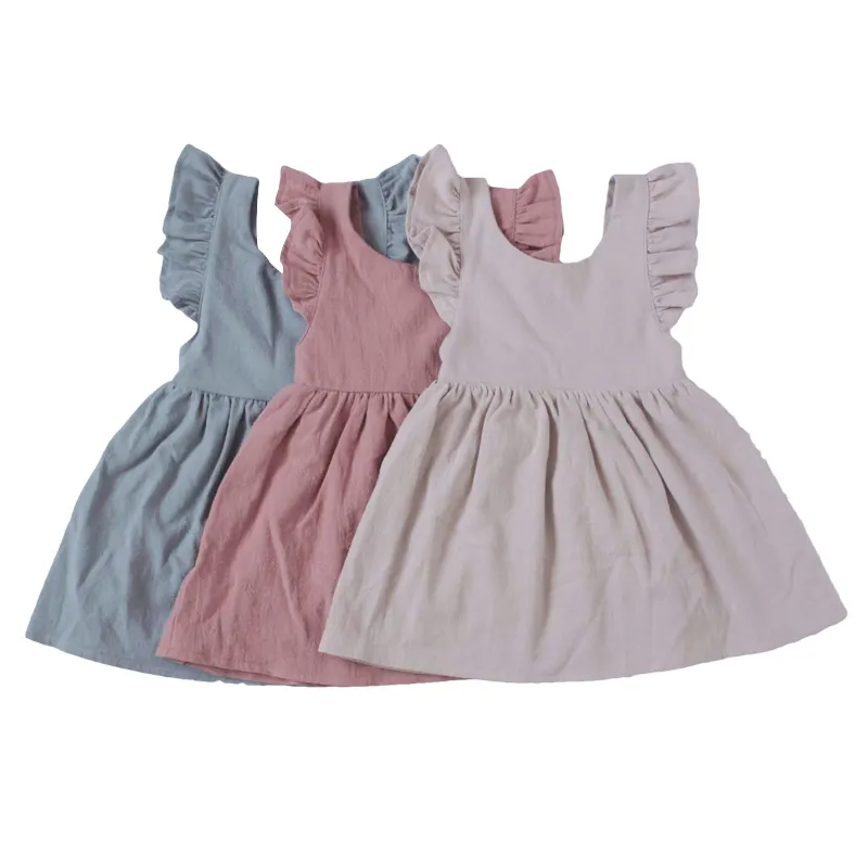 Hot Sale Custom Linen Toddler Kids Summer Clothings Casual Fashion Sleeveless Baby Girl Dress
