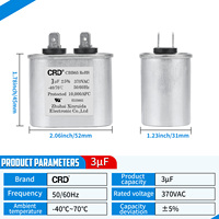 Condensateur à film CRD CBB65 3UF 370VAC pour boîtier en aluminium certifié pour moteurs de ventilateurs de climatisation et de réfrigération