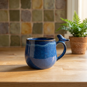 Hand-Made <b>Ceramic</b> <b>Mug</b> <b>Lid</b> Blue Wabi-Sabi Design Solid Color Heat-Resistant Eco-Friendly Dishwasher Microwave Safe <b>for</b> Home Use - Product Image 1