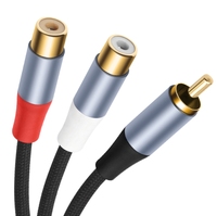 Câble adaptateur audio RCA Y 2 en 1 tressé en PVC de 0,5 m, 1 mâle 2 femelles, double blindage, pour amplificateur, caméra, TV, home cinéma