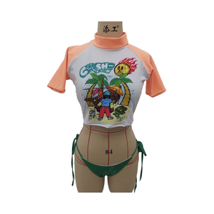 उच्च गुणवत्ता 3 टुकड़े महिलाओं की टाई स्ट्रिंग बिकनी सूट डबल लेयर स्विमवियर अनुकूलित टीशर्ट सामने हटाने योग्य पीड त्वरित सूखा ओएम - Product Image 1