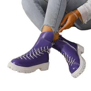 Bottines pour femmes, mode automne/hiver, avec double design (fermeture éclair latérale et lacets), bout rond, semelle en caoutchouc - Product Image 1