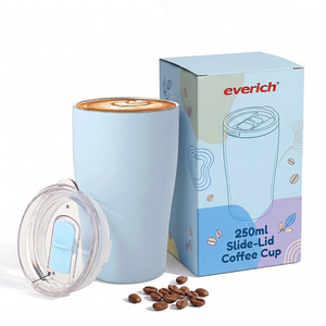 Tasse à café portable 250 ml, design fin avec couvercle à poussoir, finition thermolaquée, anti-fuite, sans BPA, pour boissons froides, idéale pour la maison, la voiture et le bureau - Product Image 1