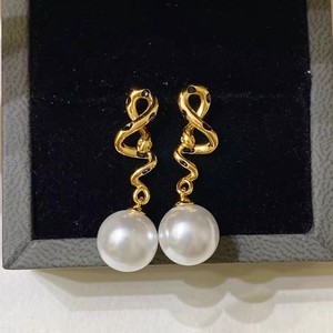 22453 Accesorios de Perlas DIY, Plata S925, Base para Pendientes, Diseño Serpiente Moteada, Joyería de Plata, Pendientes para Perlas de 9-13mm, Pendientes de Moda - Product Image 4