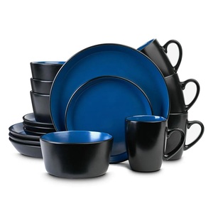 Western Style Luxury 16 / 24 Pcs Dinner Set Matte Black Color Tableware Dinnerware Set Service For 4 Or 6