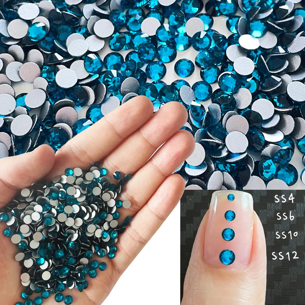 Blue Zircon SS2-SS50 Bulk Wholesale Glass Rhinestones Flat Back Non Hotfix Glitter Diamond Stone For Garment Nail Arts nails