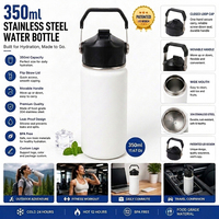 Bouteille d'hydratation en acier inoxydable de 350 ml, isotherme, légère, écologique, anti-fuite, avec couvercle à paille rabattable et poignée de transport pliable
