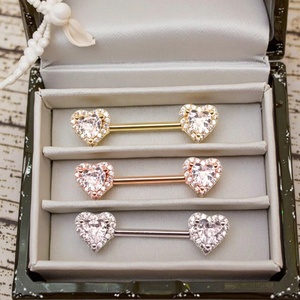 À la mode mamelon <span class=keywords><strong>Piercing</strong></span> cristal coeur mamelon Brbell anneau en acier inoxydable bijoux mode <span class=keywords><strong>Piercing</strong></span> pour femmes hommes - Product Image 4