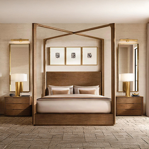 Ensemble de chambre à coucher en bois massif de style RH de luxe : lit à baldaquin en <span class=keywords><strong>tissu</strong></span> <span class=keywords><strong>BRETON</strong></span>, cadre de lit King Queen Size - Product Image 1