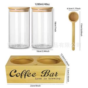 Juego de recipientes para almacenar granos de café con base de madera y cuchara, contenedor de vidrio hermético para exhibir en un barra de café - Product Image 5