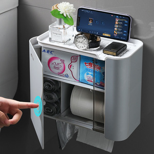 <b>Wall</b> <b>Mounted</b> Toilet Paper Holder Rectangular Waterproof Multipurpose Storage Rack For Bathroom Tissue <b>Box</b> - Product Image 1