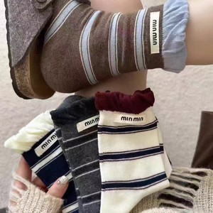 Minmin Striped Slouch Socks Mid-Calf Cotton Women's Breathable Sweat-Absorbing Casual Socks - Product Image 1