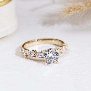 Messi Jewelry MSR-2136 14K Gold Round Shape Lab Grown <b>Diamond</b> <b>Ring</b> Engagement <b>Ring</b> - Product Image 1
