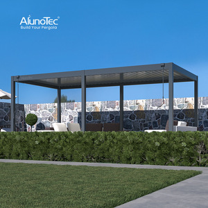 Pergola bioclimatique murale en aluminium avec <span class=keywords><strong>toit</strong></span> à lames orientables électriques, moderne, pour jardin et terrasse - Product Image 4