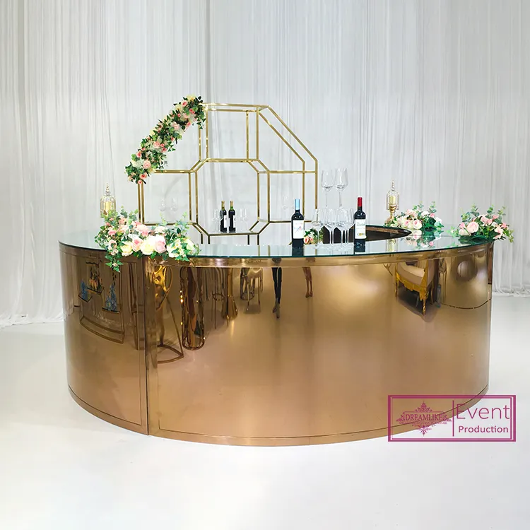 Desain Baru Meja Bar Pub Pernikahan Bulat Tinggi Logam Mawar Emas Baja Tahan Karat untuk Dijual