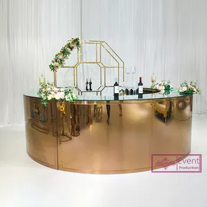 新设计不锈钢玫瑰金金属高圆形婚礼酒吧酒吧桌待售
