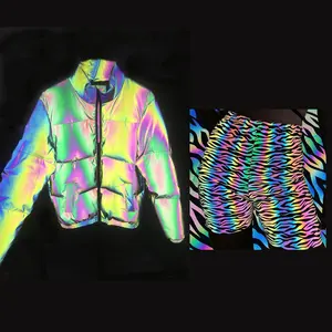 Dijahit Pada 4 Cara Elastis Reflektif Warna-warni Hologram Kain Spandex Fleksibel Bahan untuk Refleks Jaket Pelangi Celana
