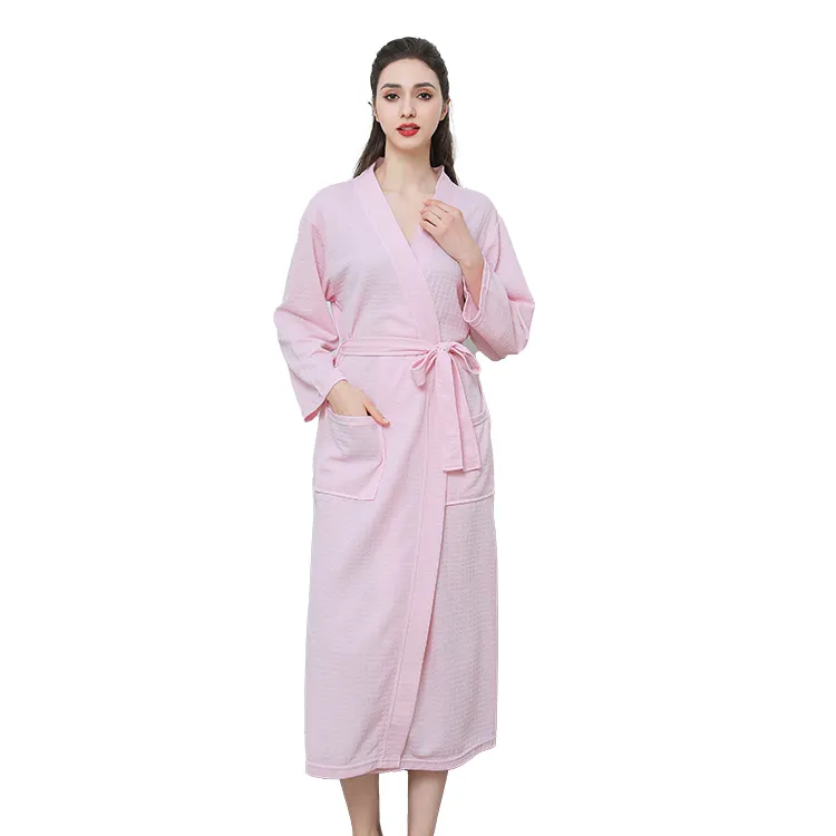 サンホームプロフェッショナルファクトリーウェディングバスローブピンクバスローブワッフルモーニングコート女性用