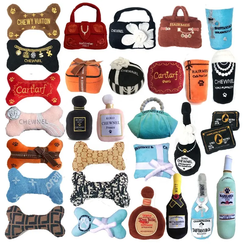 Fancy Wholesale Luxury Brand Designer Pet Accessories Cute Champagne Glass Bag Coffee Cup Gift Dog Squeak Toy